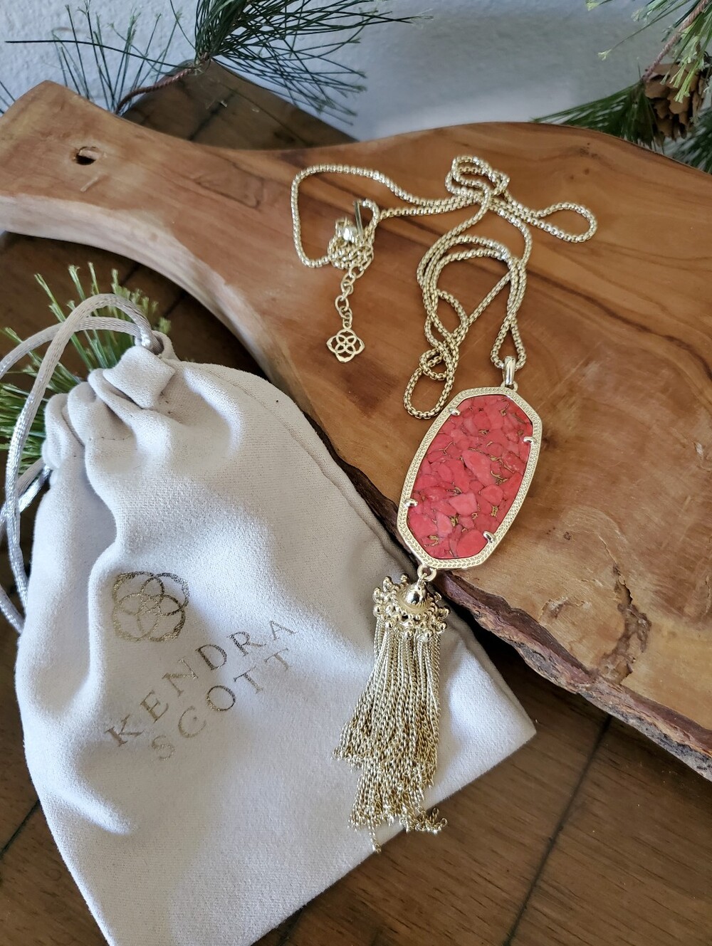 Kendra Scott Rayne Long Tassel Pendant Necklace Red Magnesite Gold Boho